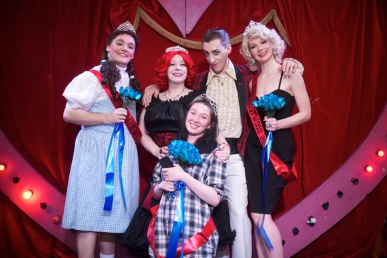The Double R Club's 2012 Miss Twin Peaks Contest winners pose next to producers Rose Thorne and Benjamin Louche
