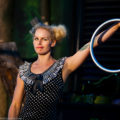 Hula hoop performer Lisa Lottie shows the tools of her trade