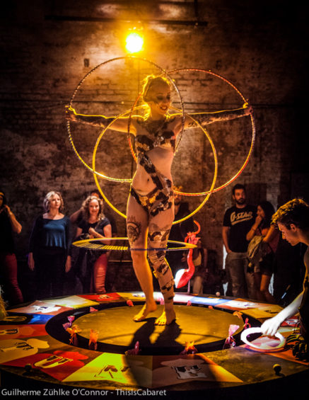 Chi Chi Revolver: hula hoops and hoopla make the Wheel of Fortune an interactive display at Carnesky's Tarot Drome
