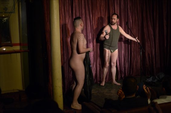 Be prepared: nudity is not uncommon onstage at Velvet Tongue.as performer Michael Darling (left) shows.