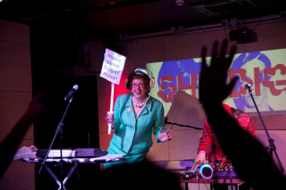 Lorraine Bowen and Karina Townsend as The Chalkwell Ladies Drum ‘n’ Bass League at Shindig (c) Holly Revell