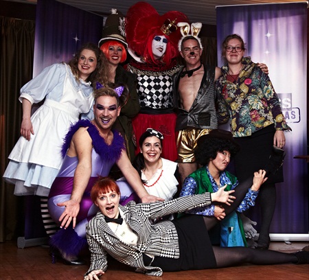 Cast and crew of the 2012 panto, Alice In Poundland; Holly Aisbitt, Louise Hollamby, Paul L Martin, Steven Whyte, Vanessa Pope, Jamie Anderson, Rebecca Finlay-Hall, Fancy Chance and Larissa M Sauer.